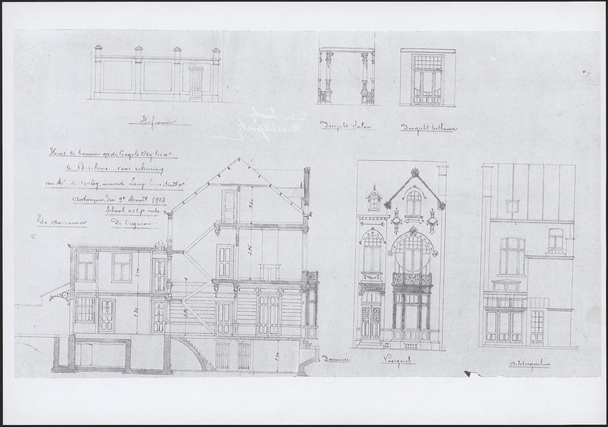 Tekening betreffende het ontwerp van een burgerhuis te Zurenborg (Adres: Cogels-Osylei 86)
